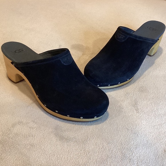UGG Black Suede Clogs with Wooden Heel, US Size 9, UK 7.5, EU 40 - Picture 1 of 9